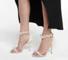 23s/s elegante vestido de noiva de noiva sapatos de sandálias preto lady pérolas tornozelo marcas de luxo de verão salto alto salto feminino white anding sapato com caixa, eu35-43