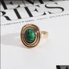 Solitaire Ring Gold Oval Malachite Turquoise Rose Quartz Stone Rings Fashion Inner Dia 1.7cm Color Band smycken f￶r Wome hela droppe dh5ls