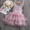 Girls Dresses Summer Toddler Lace Cake Dress Kids Sleeveless Floral Mesh Wedding Children Clothing For Baby 3 to 8 Years 230217