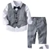 Anzüge Jungen Kinderkleidung Kleinkind Formeller Anzug Kinderkleidung Graue Weste Hemd Hose Outfit Babykleidung1 Drop Lieferung Mater Dhnpf