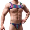 Men's Tank Tops Mens Rainbow Body Chest Harness Bikini Briefs Thongs Low Waist Bulge Pouch Panties Crop Exotic Tanks Underwear