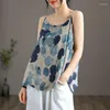 Women's Tanks Retro Printed Thin Camisole Womens Summer Loose Top Sleeveless Inner Wear Sexy Crop