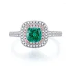 Clusterringen S925 Sterling Silver Cuted Cut 6 6mm Emerald High Carbon Diamonds Gemstones Betrokkenheid Fijne sieradenring
