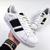 Sapatos Casuais de alta qualidade Top Homens Mulheres Designer Clássico Tênis Branco Stripe Couro Tênis de Emenda Casais Formadores Sapato Shell Tamanho 35-45