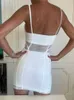 Casual jurken mesh bodycon witte jurk veter club nacht feestjurk sexy zomerjurken voor dames 2022 Vestidos satin voering van hoge kwaliteit z0216