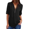 Women's Blouses Shirts Zipper Long Sleeve Women Sexy V Neck Solid Womens Tops And Casual Tee Female Clothes Plus Size 5XL 230217