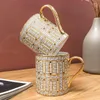 Mugs HF Luxury Noble Design Mosaic Coffee Nordic Ins Gold Painting Ceramic Water Cups 350ml