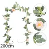 Kwiaty dekoracyjne 2m sztuczna róża kwiatowa bluszcz jedwabny jedwab eukaliptusa liście girland rattan do domu wisząca dekoracje weselne