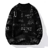 Men's Sweaters #5937 Black Grey Khaki Knitted Sweater Men Letters Tight Harajuku Streetwear Hip Hop Teenager Pullovers Knitwear Warm