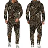 Agasalhos masculinos inverno folhas de outono camuflagem 3D moletons femininos agasalhos masculinos roupas esportivas ao ar livre conjuntos de calças oversized com capuz 230217