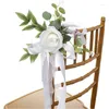 Decorative Flowers Wedding Aisle Chair Decorations White Rose Floral Back With Leaves Ribbons Church Bench Pew For Ceremony