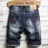 Jeans masculinos shorts jeans na altura do joelho calças retas homens verão casual hommes