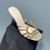 Designer tofflor damer höga klackar mode strass spänne sandal rem stilettmulor läder 9 cm sexig cocktail fest bröllopskor 35-41 med låda