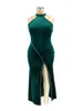 Abiti taglie forti Abbigliamento donna Abito da festa nuziale con cavezza spaccata Backless Green Evening Maxi 5xl Drop all'ingrosso all'ingrosso