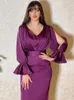 Ethnic Clothing Muslim Long Dress Women V Neck Hollow Full Sleeve Corset Robes Fashion Solid Empire Elegant Party Maxi Vestidos