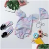 One-Pieces Summer Toddler Infant Baby Girls Sleevless Sequin Ruffle Bowknot Swimsuit Bodysuit Swimwear Hat Set Bathing Suit Beachwea Dhzmq