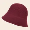 Berets Women Bucket Hat Knitted Polyester Bob Cap For Female Fisherman In Solid Color Adjustable Head Circumference YF0148