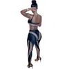 2023 Designer Summer Tracksuits Women Mesh Outfits Two Piece Set Sexig Tank Crop Top and Pants Matching Set Sportswear See Through Clothes Wholesale Artiklar 9289