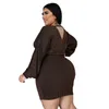 Vestidos de talla grande Vestido marrón Fiesta de mujer 4xl 5xl 6xl Manga larga con cordones Sexy Sin espalda Corto Mini Gota al por mayor