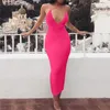 Casual Dresses Summer Women's Thin Straps V-Neck Halter Strap Tight Mid-Längd Dress 2023 Sexig ärmlös elegant klubbfest bodycon