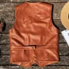 Men's Vests Mens American Real Cowhide Leather Coat Summer Style Workwear Waistcoat Vest Streetwear Vintage Man Topwear Clothing 230217