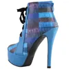 Dress Shoes LF80893 SHOW STORY Retro Lace-Up Check Print Platform Stiletto High Heels Ankle Boots