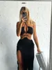 Abiti casual Cross Halter Bandage Dress Ring Buckle Sleeveless Sexy See Through Ladies Side Fessura Party Night Clubwear Abbigliamento