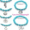 Strand Natural Stone Turquoises Bead Bracelet Anchor Charm For Men And Women