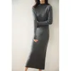 Casual klänningar 100 Pure Wool Cashmere Elegant Long Dress for Women Sexig mjuk varm stickad stickadar damtröja klänning Vintervesto Autumn Z0216