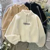 Damen-Kapuzenpullover, Sweatshirts, Kaschmir, kurz, hoher Kragen, Hoodies, Damen, verdickt, locker, koreanischer Herbst, Reißverschluss, Mantel, Sticken, kalifornische Buchstaben, Sweatshirt, Femme 230217