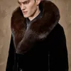 Herrjackor vinter varma modekläder faux päls imitation mink midlängd tjockare stor krage huva kappa storlek 230217