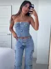 Damen Tanks Camis KEYANKETIAN Frauen Sexy Trägerlose Einreiher Denim Rohr Korsett Sommer Damen Zurück Falten Hohe Taille Wrap Brust Crop Weste top 230317