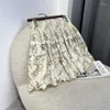 Abiti da lavoro Set da 2 pezzi Donna 2023 Sping Little Floral Print Pieghe Camicette in cotone a maniche lunghe Camicie e minigonna arricciata a vita alta