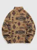 Heren hoodies sweatshirts hoodie voor mannen fuzzy faux sherpa zipper etnische print pluizige streetwear pullover herfst winter coltrui 230216