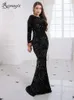 Party Dresses Women Modest Stretch Sequin Royal Blue Evening Prom Gown Party Long Sleeve Mermaid Formal Dinner Winter Dress Elegant 230217