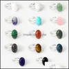 Solitaire Ring Natural Stone Sier Color Agates Rings for Women Reiki Healing Crystal Handmade Trendy Jewelry Party Gift Drop Delivery DH7LQ