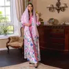 Ethnische Kleidung elegant Jalabiya Blumendruck Frauen Langes arabisches Kleid marokkanischer Kaftan Dubai Abaya Abend Party Ballkleid Ramadan Muslim