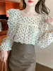 Kvinnor Bluses Women Spring Autumn Style Chiffon Shirts Lady Casual Long Sleeve Square Collar Polka Dot Printed Blusas Tops SP1675