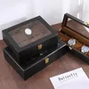 Caixas de relógio Caixa de armazenamento de madeira Coleção mecânica jóias fêmeas de jóias exibem organizador de caixa de tinta spray fosco