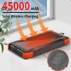 Banche di alimentazione per telefoni cellulari Banca di energia solare Ricarica wireless 45000mAh Caricatore portatile Batteria esterna SOS da viaggio esterna con torcia per iPhone MI J230217