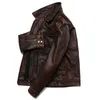 Menina de couro Faux M65 Brown estilo de casaco genuíno de estilo de cheiro natural de chão de gado natural 230217