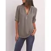 Blusas de mujer Camisas Verano Otoño Casual Blusa de gasa con cuello en V Top Camisa Feminina Manga larga Negro Blanco Camisa de mujer 230217