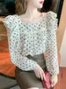 Kvinnor Bluses Women Spring Autumn Style Chiffon Shirts Lady Casual Long Sleeve Square Collar Polka Dot Printed Blusas Tops SP1675