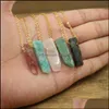 H￤nge halsband Guldkedjor Stone Silce Slab Pendants Healing Crystal Reiki Natural Smoky Rose Quartz Citrines Gems Necklace Jewel Dheql