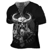 Men's T-Shirts Retro T-shirt Funny V-neck Cotton Tees Clothes Viking Print Tops 5xl Casual Street Male Sweater Oversized T 230217