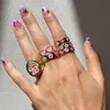 Cluster Rings Stainless Steel Ins Mushroom Ring Simple Retro Pink Rhinestone For Women Girls Fashion Jewelry