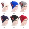 Beanies Beanie/Skull Caps Muslimsk kvinnor Vintertryck Flower Turban Hat Varm stickad mössa Beanie Chemo Headwear Head Wrap Cancer Patienter Hår