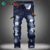 Jeans da uomo 2023 Skinny Uomo Strappato Lavato Slim Fit Pantaloni Distressed Pieghe al Ginocchio Denim Pantaloni da Moto di Marca Maschile