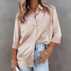 Kvinnors blusar Casual Long Sleeve Women's Satin Shirt Autumn Fashion Tops White Elegant Women Solid Loose Shirts Female Clothing 24259