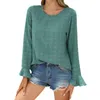 Frauenblusen Damen Crew Neck Chiffon Bell Langarm Tops für Frauen kausale lose Hemdtunika